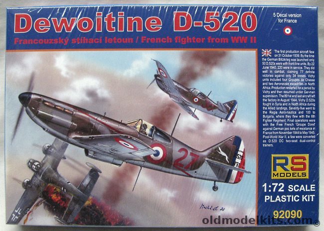 RS Models 1/72 Dewoitine D-520 - French Air Force, 92090 plastic model kit